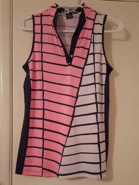 jamie sadock Pink, White & Black Sleeveless Striped Golf Tank